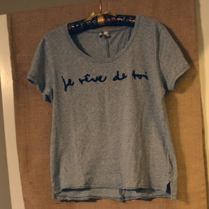 Grey Free People Tee with French Saying